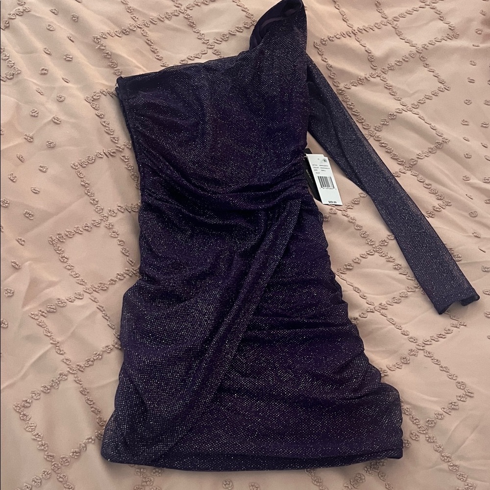 Elegant Purple Women's One Sleeve Dress